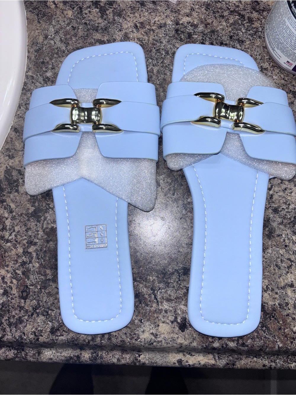 & Other Stories Pale Blue Slide Sandals with Gold Buckle